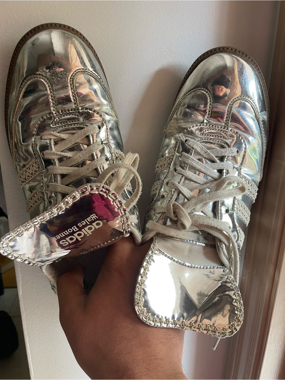 adidas Silver Metallic Reflective Lace-Up Sneakers